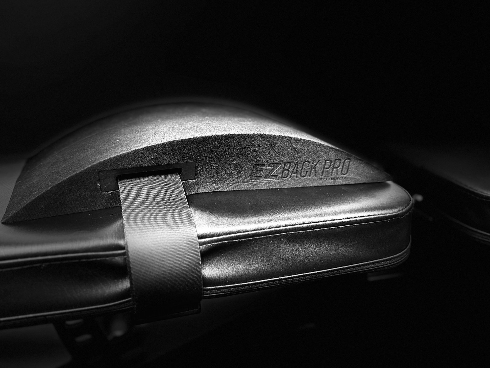 EZBack Pro strapped to bench pad close-up