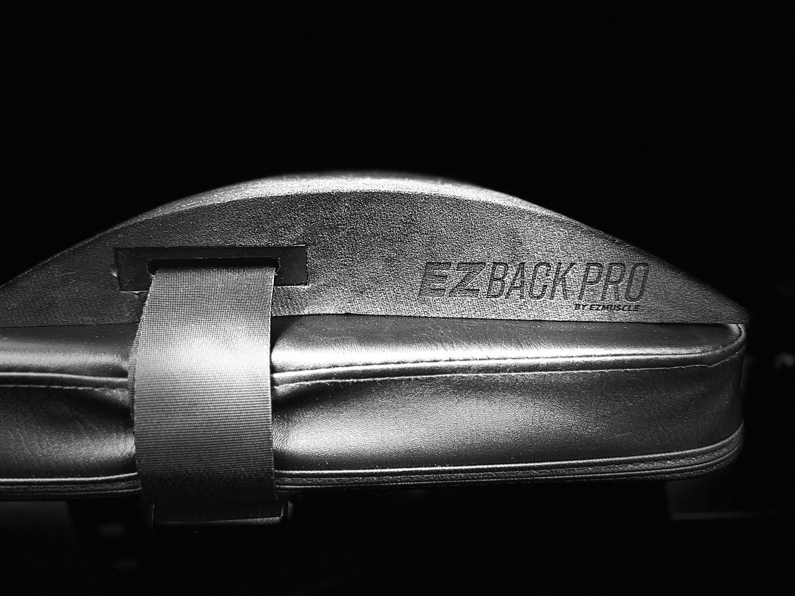 EZBack Pro strapped on bench pad in gym (wide)