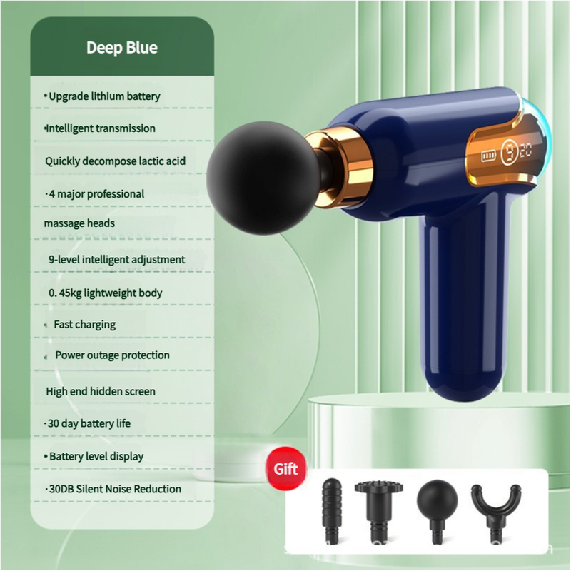 LC002 Deep Blue Portable Massage Gun - Deep Tissue Muscle Massager with 4 Heads and 9 Speed Settings EZMUSCLE