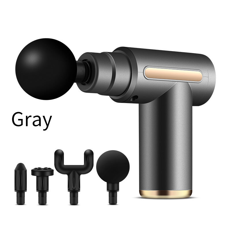 Compact Gray Massage Gun - Deep Tissue Muscle Massager with 4 Interchangeable Heads EZMUSCLE