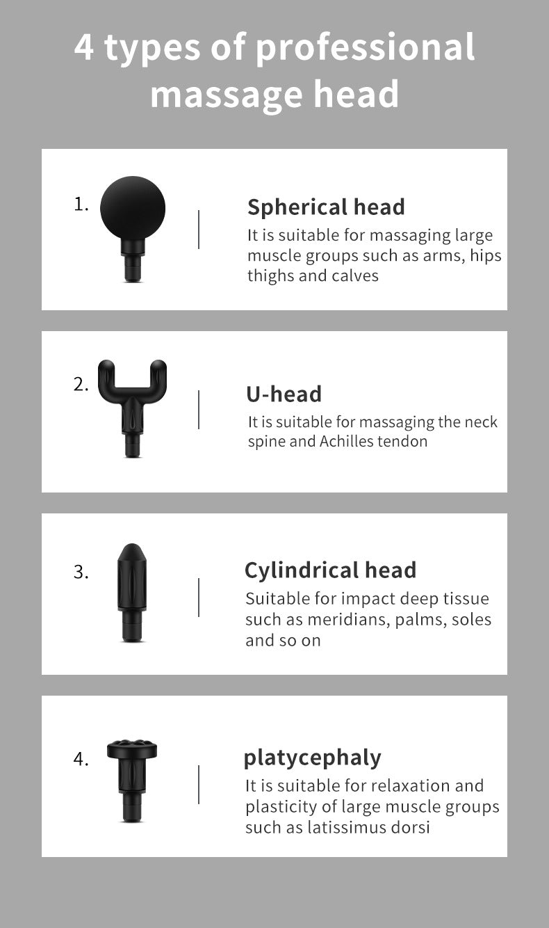Compact Gray Massage Gun - Deep Tissue Muscle Massager with 4 Interchangeable Heads EZMUSCLE