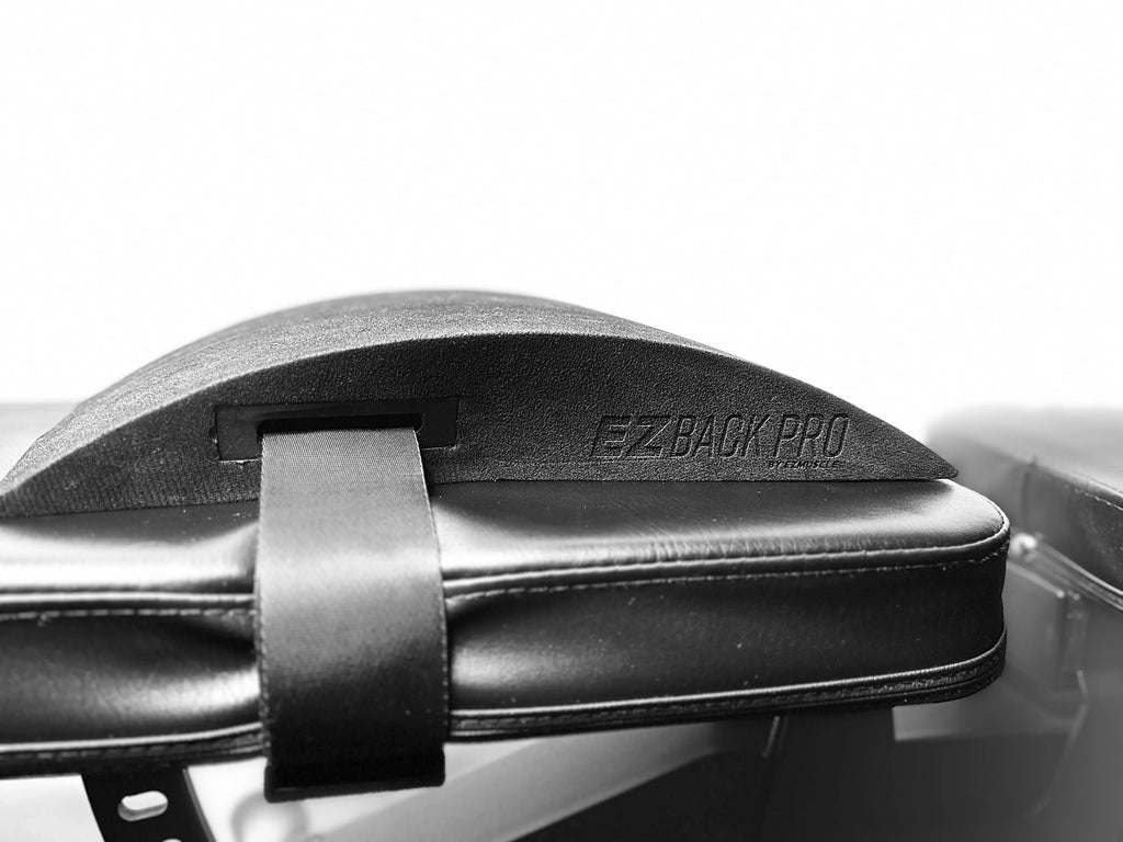 EZBack Pro Level 1 strap properly installed on a gym bench, designed to enhance back support and encourage correct posture during workouts.