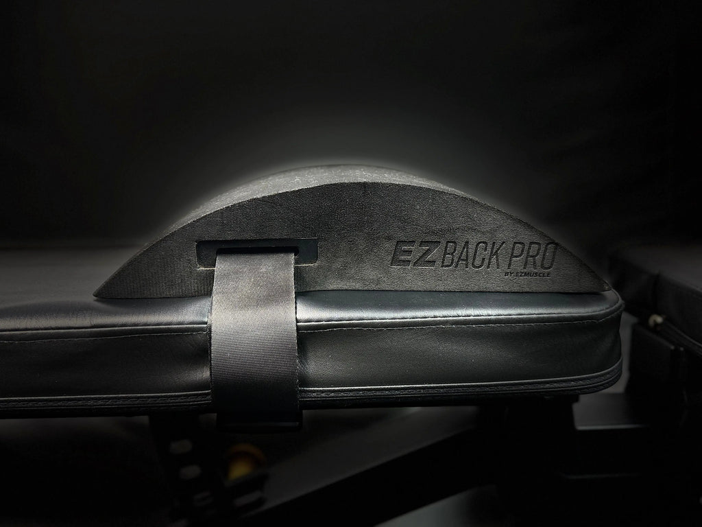 EZBack Pro Level 2 strap attached to a workout bench to support spinal alignment and improve posture during training